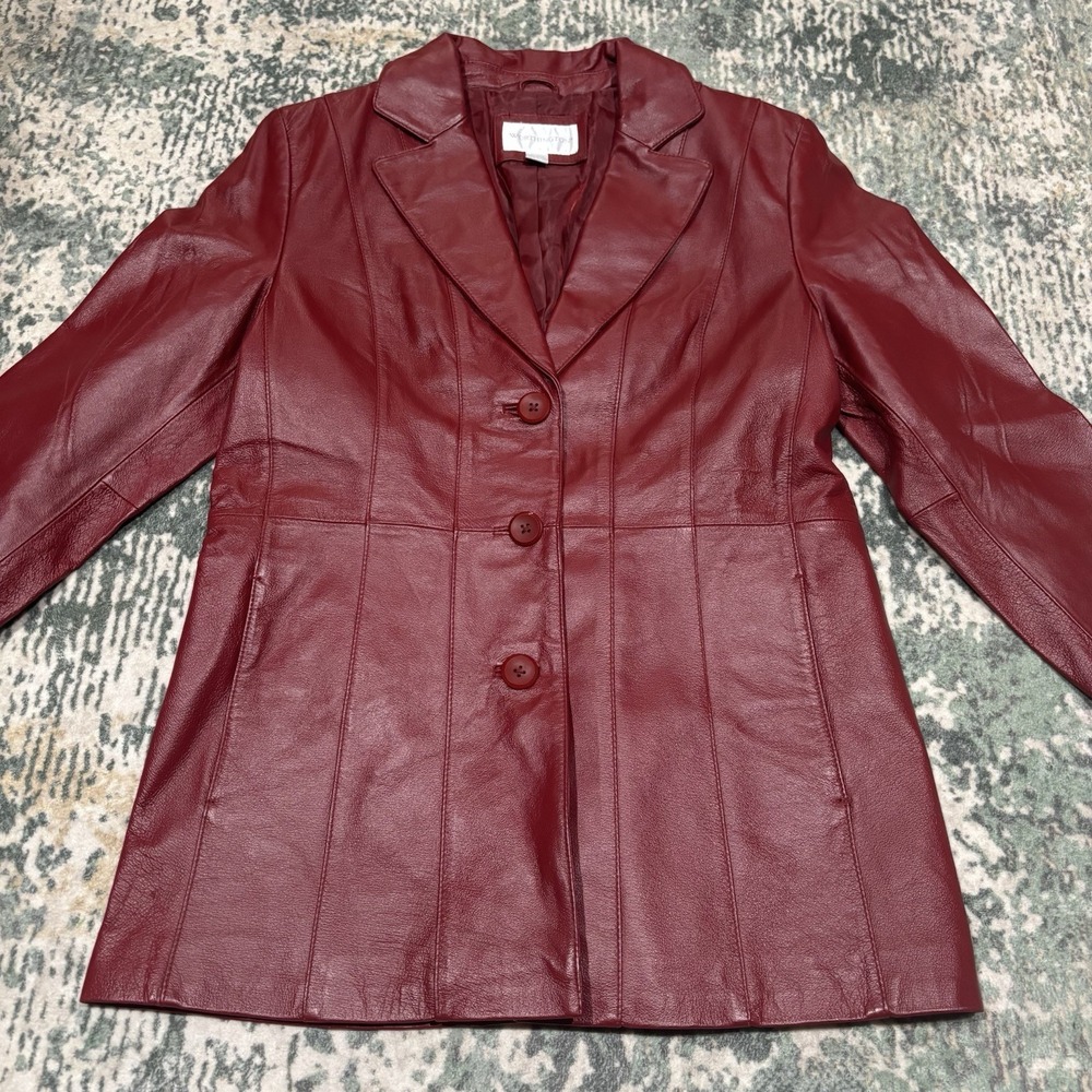 Worthington red genuine leather jacket Medium Red Women's